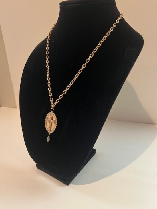 Katia Designs Jewelry - Katia Designs Gold Toggle Choker "Believe" Cross Charm - NWOT